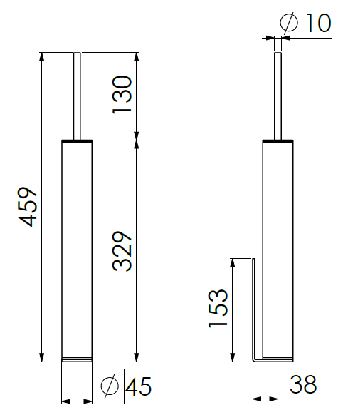 Wall-mounted Slim toilet brush with thin handle
