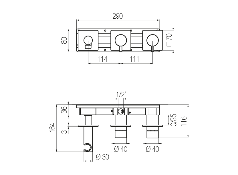 Horizontal shower set with 2-ways diverter