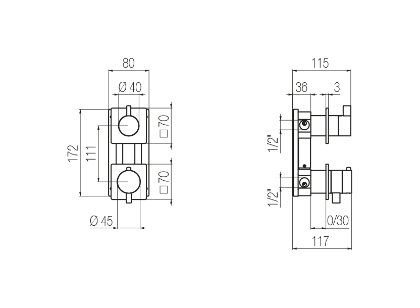 Thermostatic shower mixer with integrated 2-way diverter