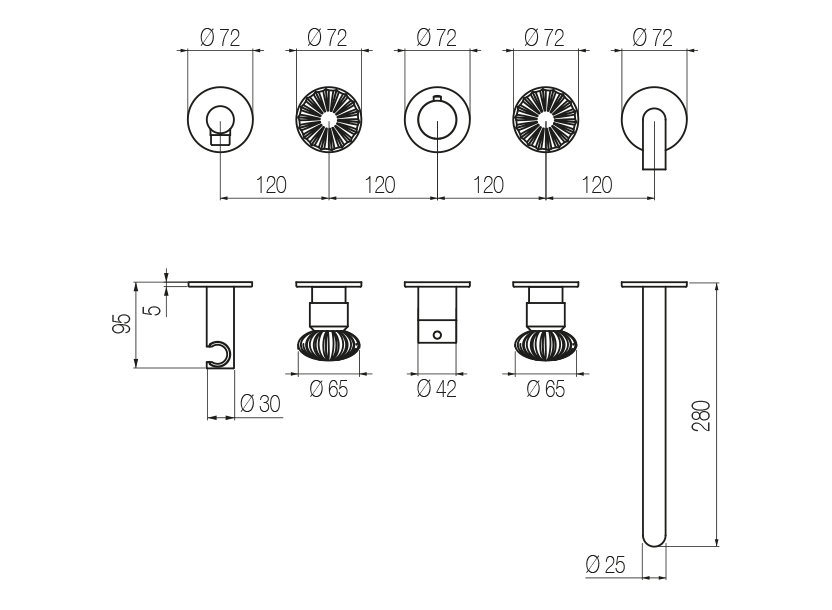 High flow rate horizontal bath set