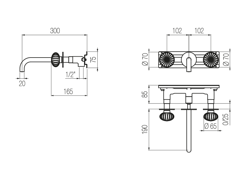 Wall-mounted basin tap