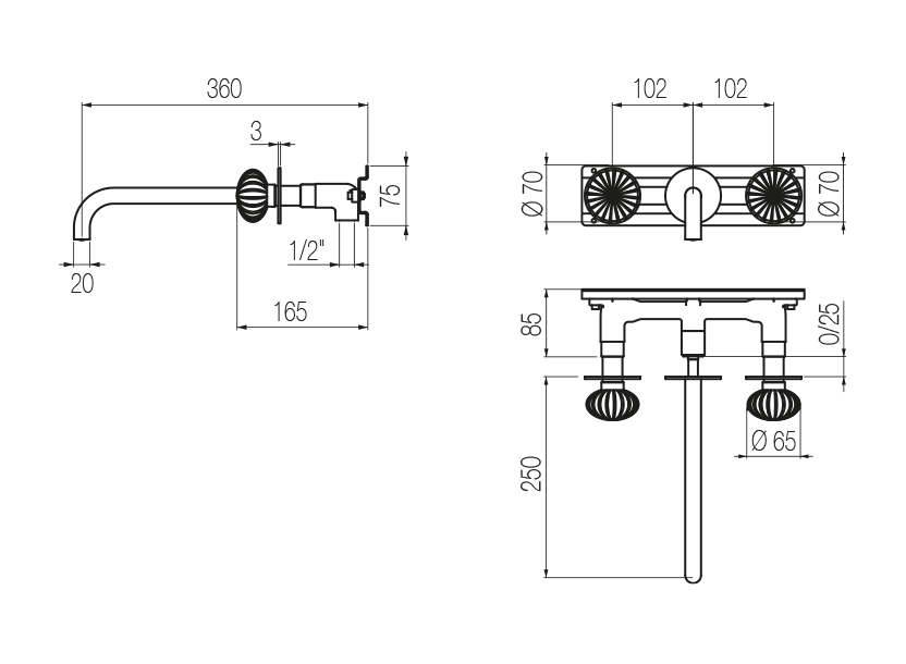 Wall-mounted basin tap