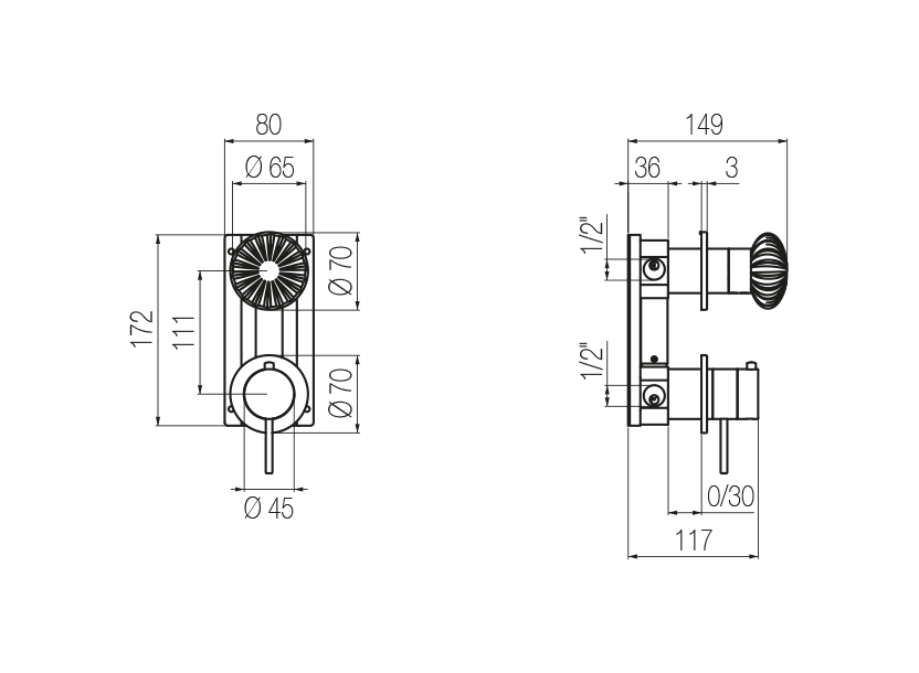 Thermostatic shower mixer with integrated 2-way diverter