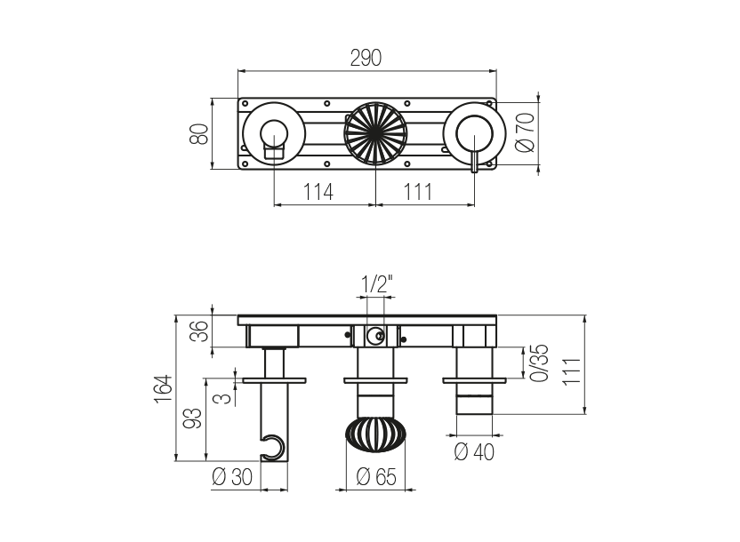 Horizontal shower set with 2-ways diverter