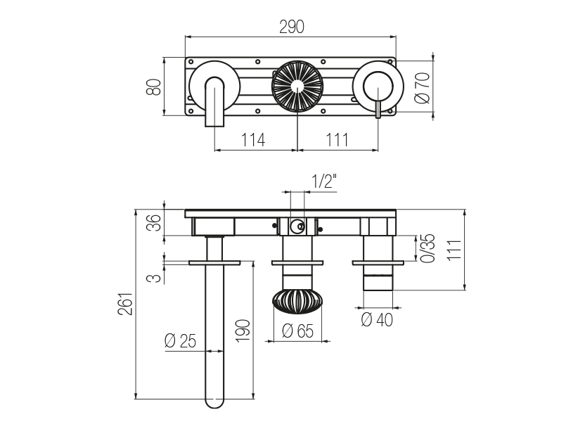 Horizontal bath set with 2-ways diverter