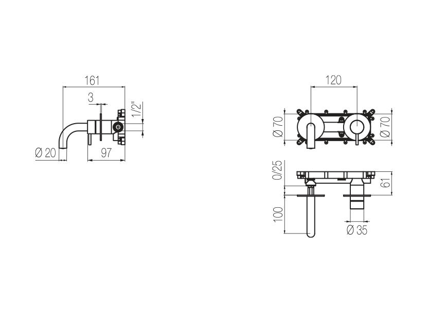  Wall-mounted basin mixer