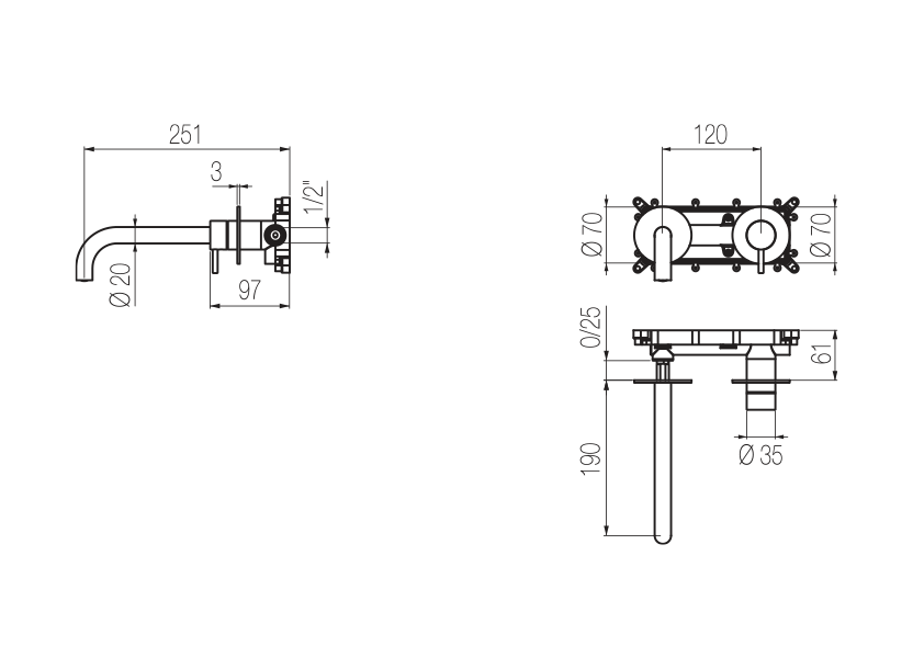  Wall-mounted basin mixer