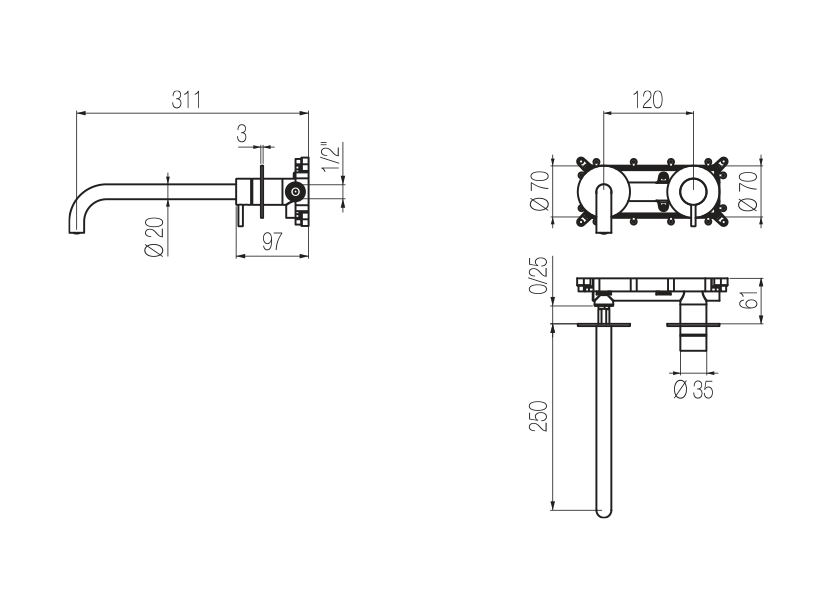  Wall-mounted basin mixer