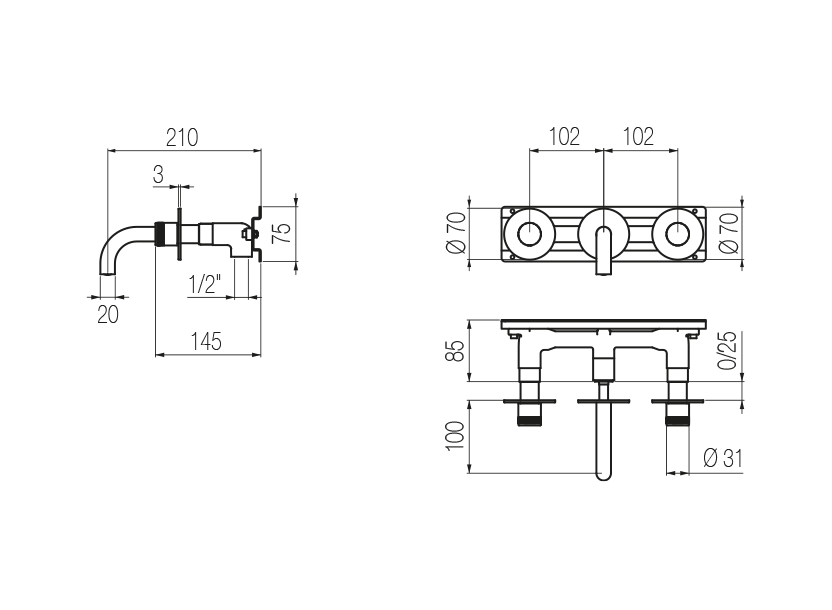 Rubinetto lavabo a muro 