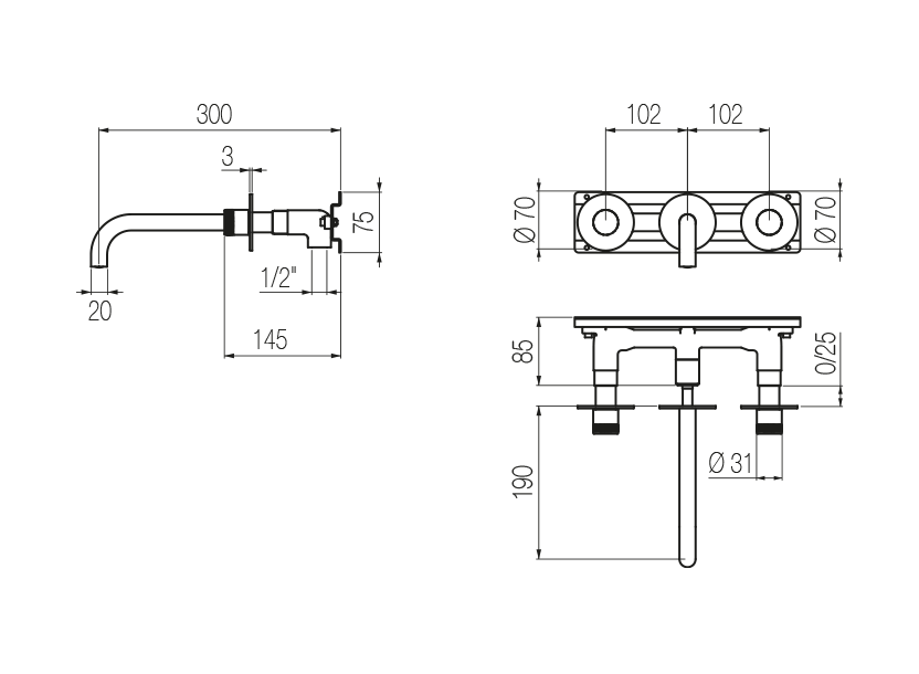 Rubinetto lavabo a muro 
