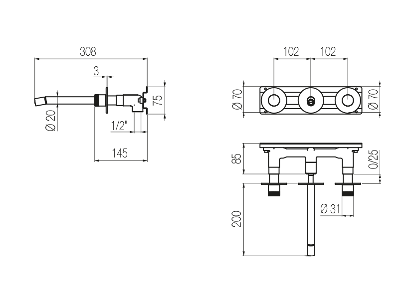 Rubinetto bidet a muro 