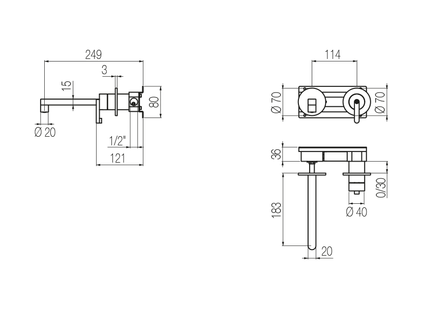  Wall-mounted basin mixer
