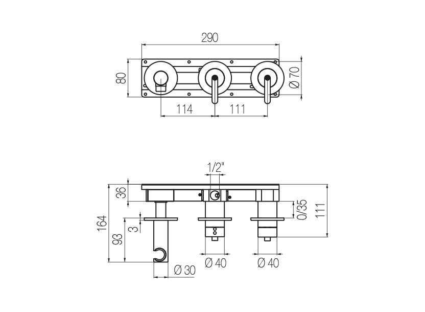 Horizontal shower set with 2-ways diverter