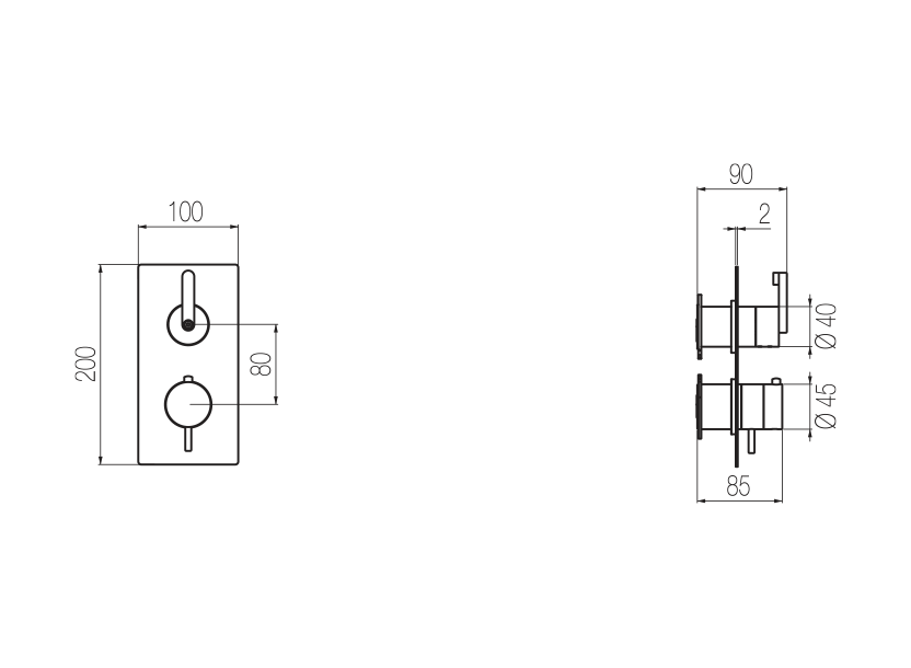  Thermostatic shower mixer with integrated 2-way diverter