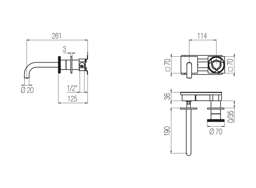  Wall-mounted basin mixer