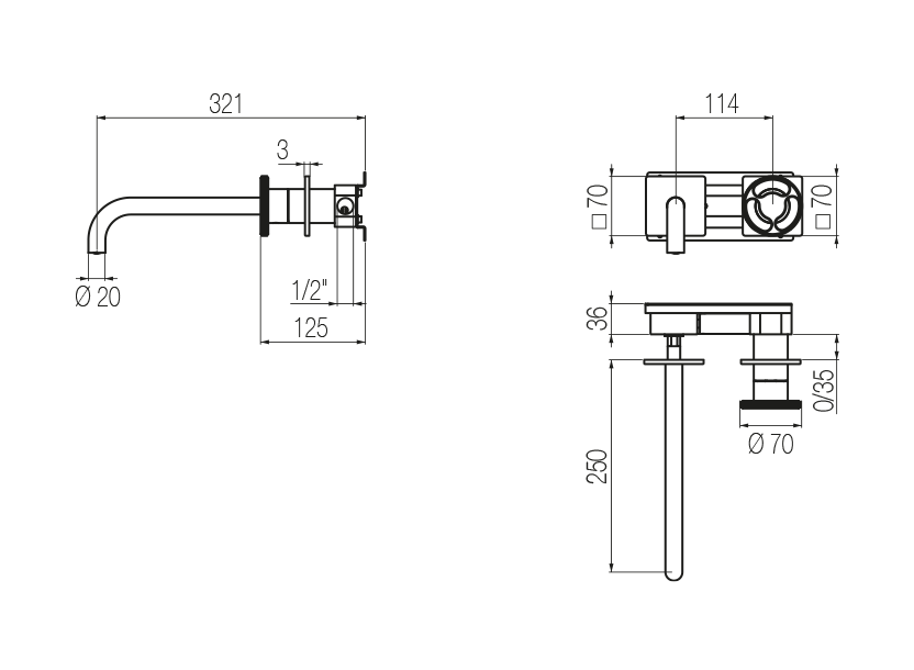  Wall-mounted basin mixer