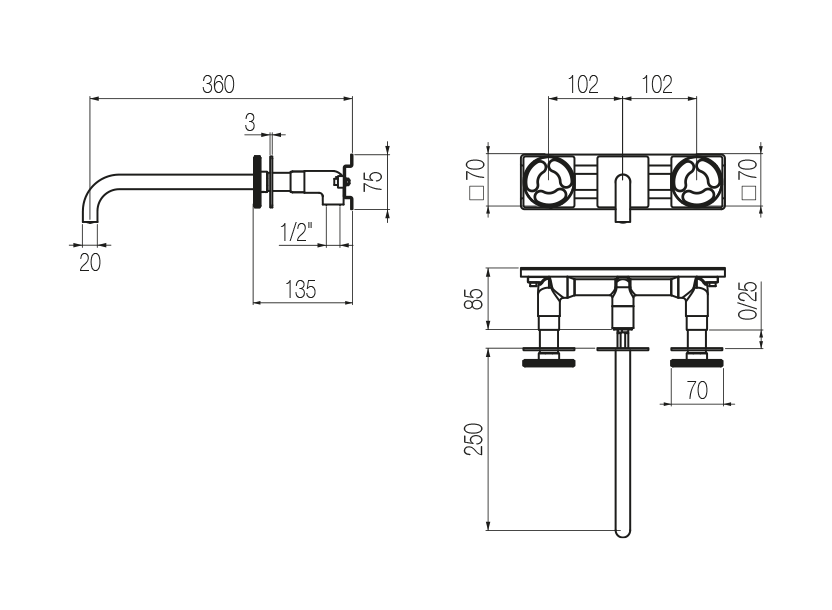  Wall-mounted basin tap