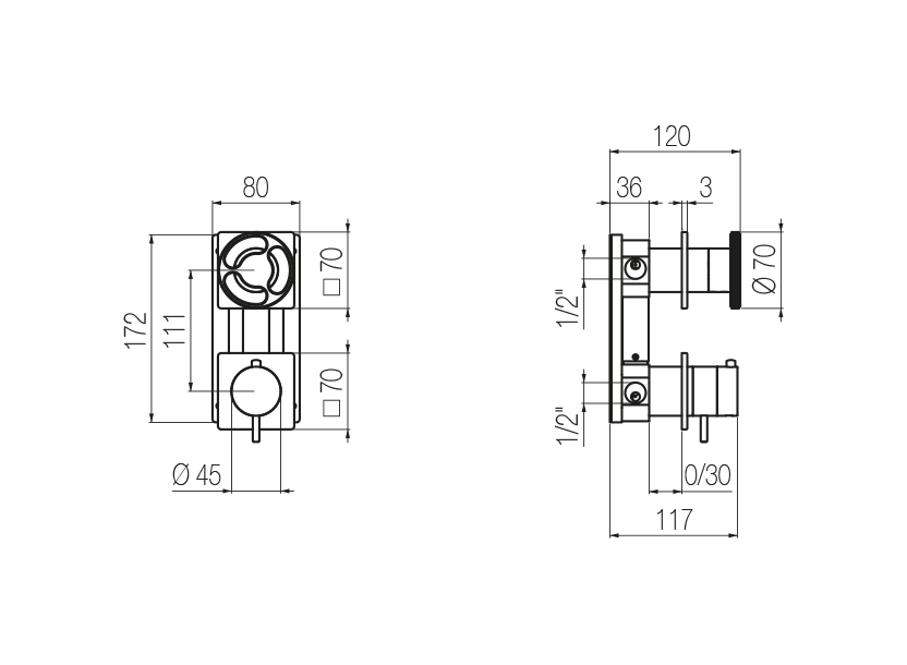  Thermostatic shower mixer with integrated 2-way diverter