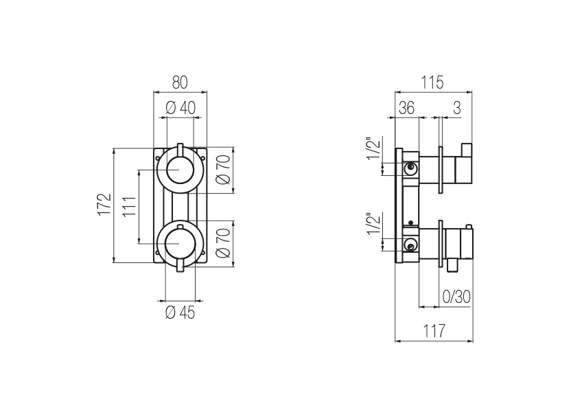 Thermostatic shower mixer with integrated 2-way diverter