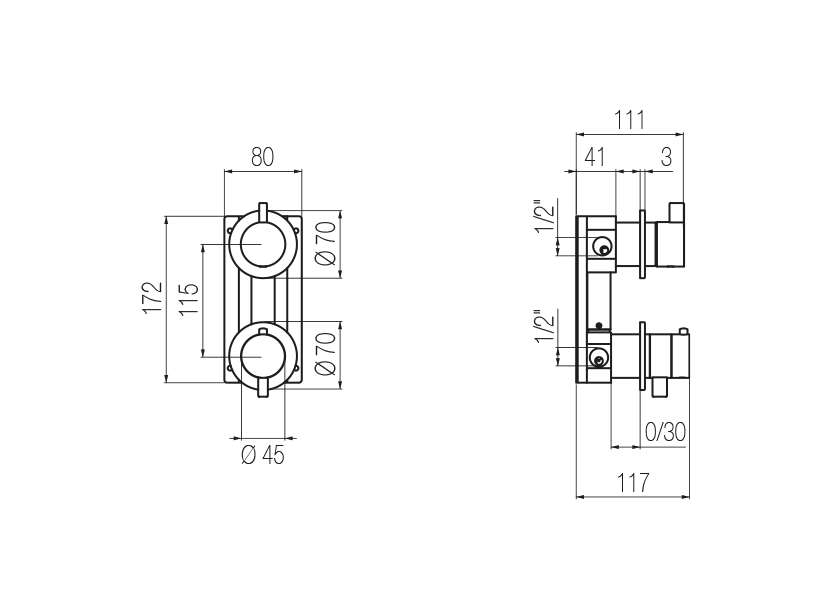 Thermostatic shower mixer with integrated 3-way diverter