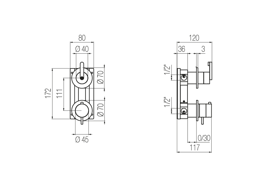  Thermostatic shower mixer with integrated 3-way diverter