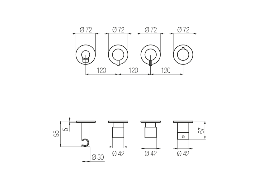 High flow rate horizontal thermostatic set