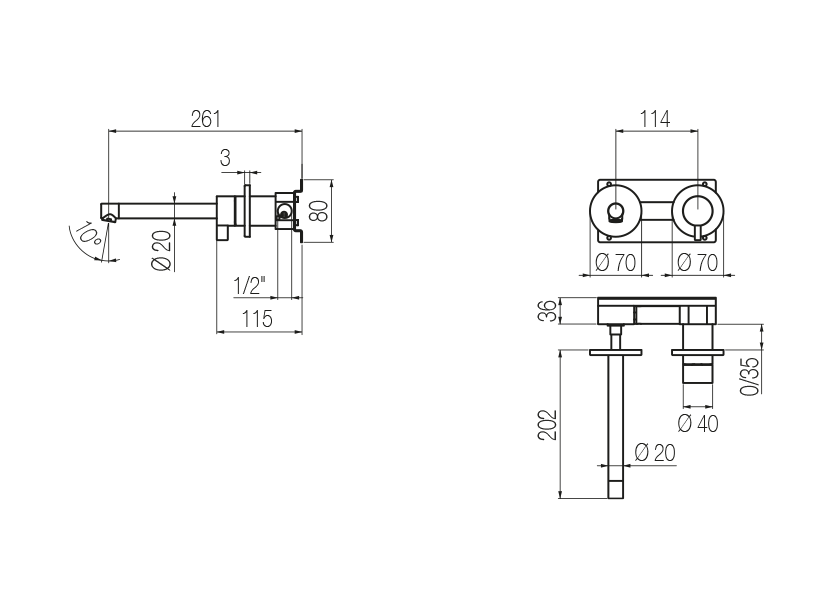 Wall-mounted basin mixer
