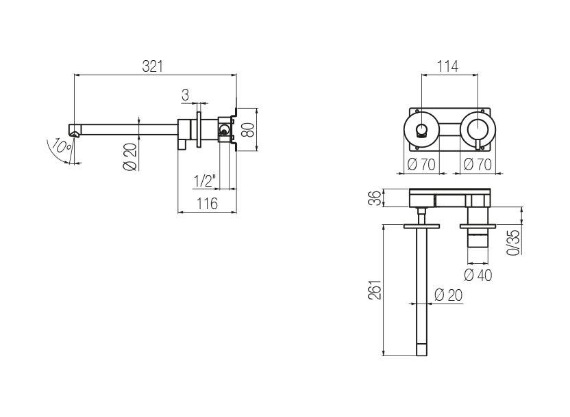 Wall-mounted basin mixer