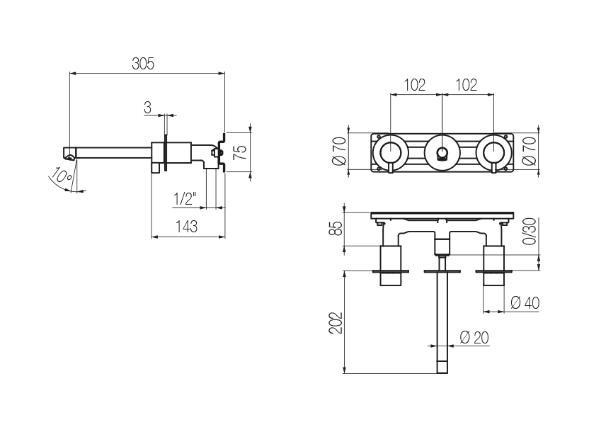 Wall-mounted basin tap