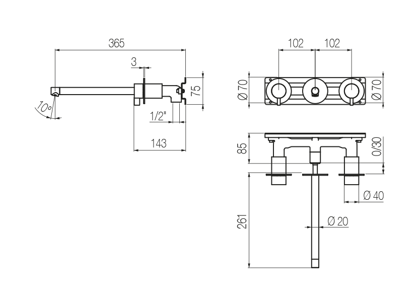 Wall-mounted basin tap