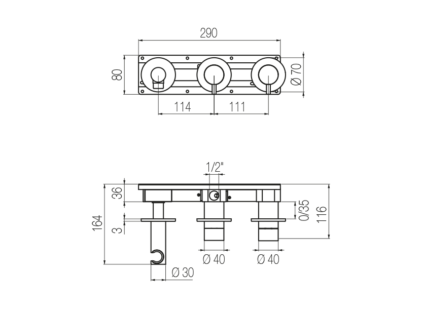 Horizontal shower set with 2-ways diverter