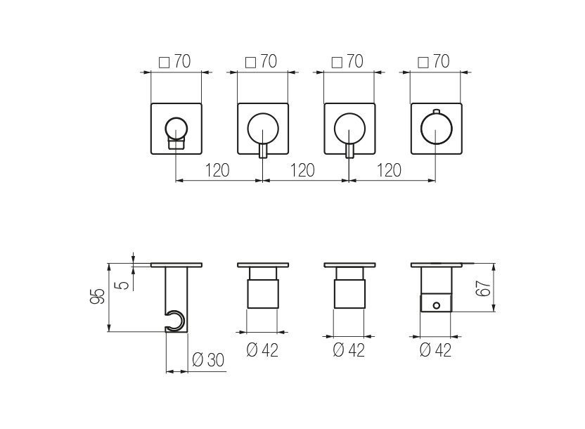 High flow rate horizontal thermostatic set