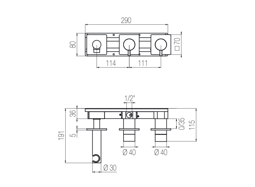 Horizontal shower set with 2-ways diverter