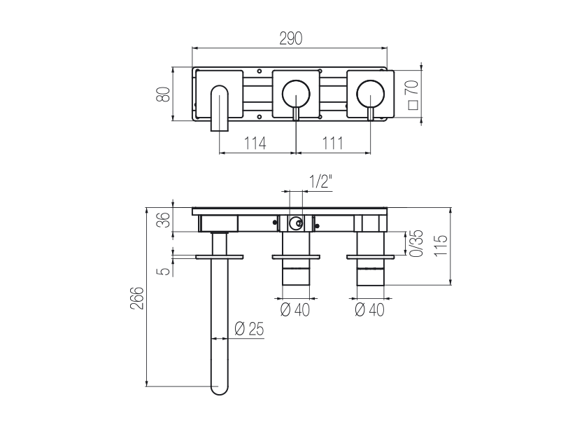 Horizontal bath set with 2-ways diverter