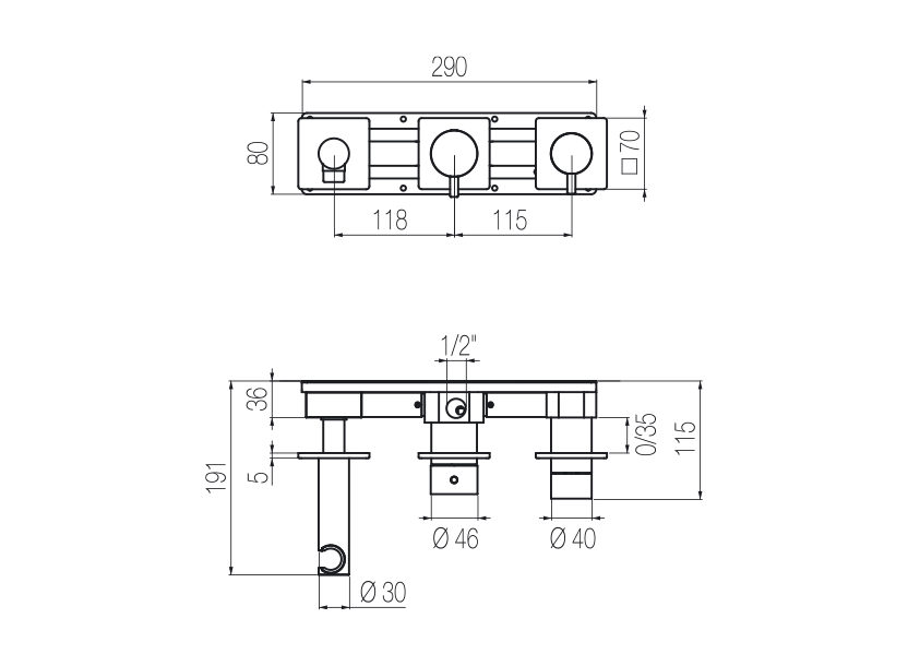 Horizontal shower set with 3-ways diverter