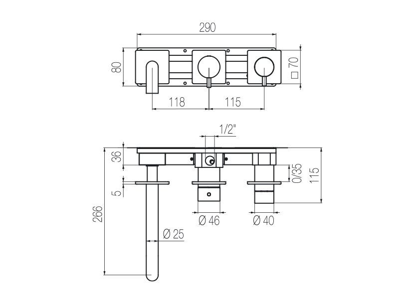 Horizontal bath set with 3-ways diverter