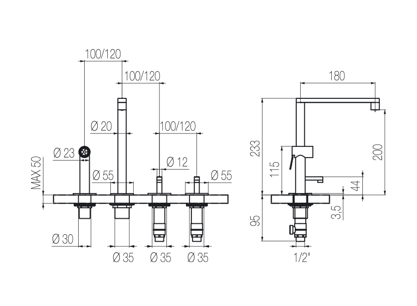 Kira 4-hole sink tap