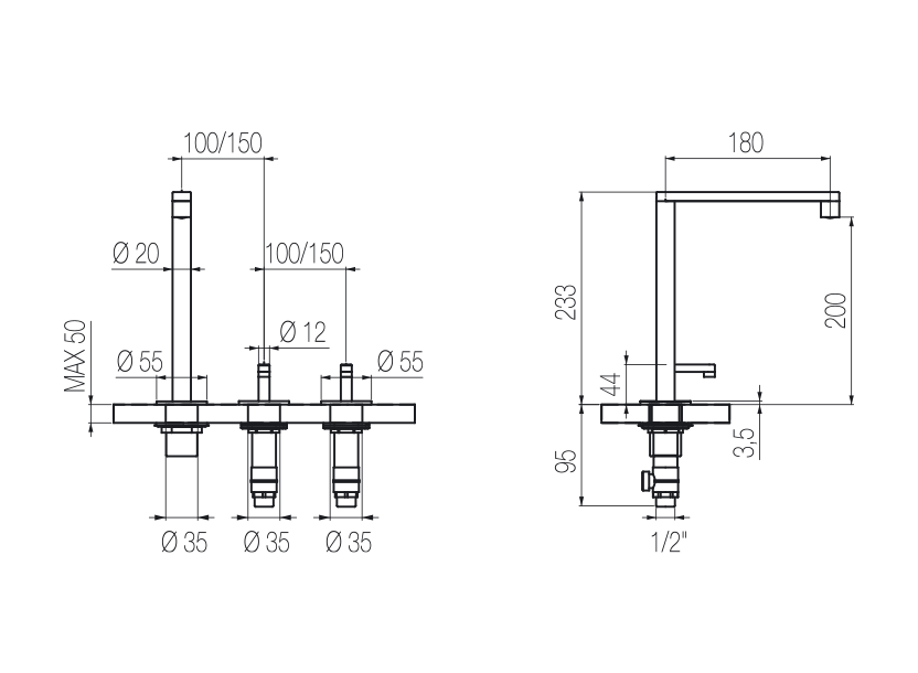 Kira 3-hole sink tap