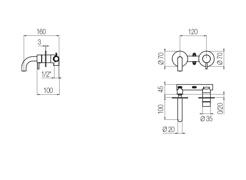 Wall-mounted basin mixer