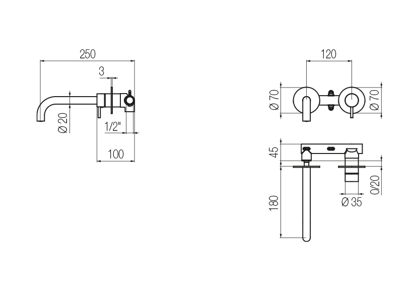 Wall-mounted basin mixer