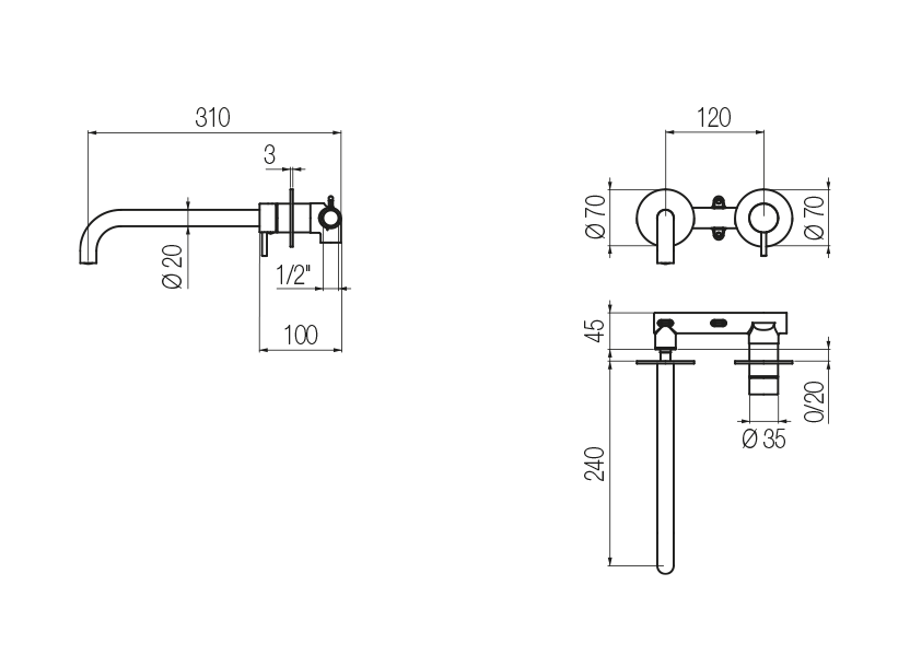 Wall-mounted basin mixer