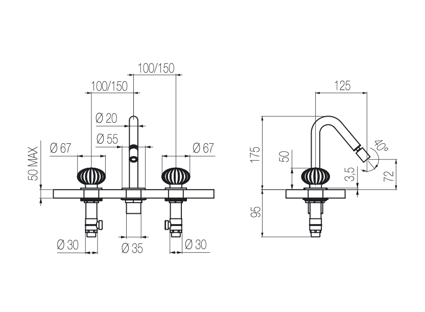 3-hole bidet group