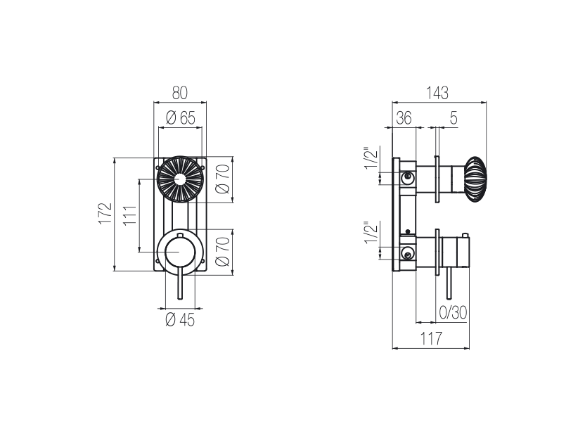 Thermostat-Brausearmatur für Unterputzmontage mit integriertem 2-Wege-Umsteller