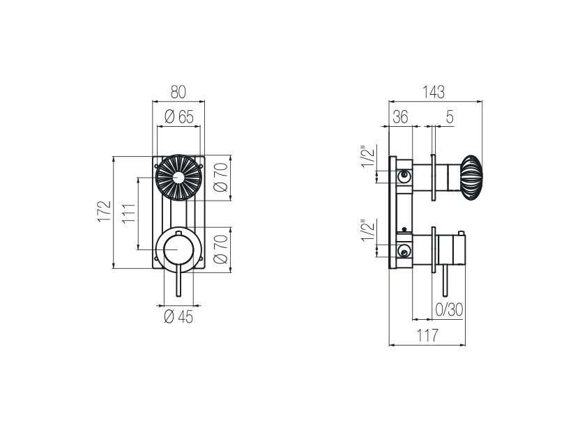 Thermostatic shower mixer with integrated 2-way diverter