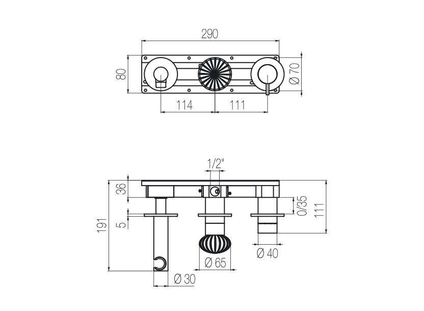 Horizontal shower set with 2-ways diverter