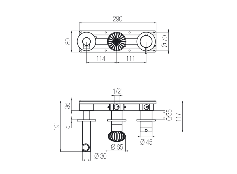 Horizontales Thermostat-Duschset mit 2-Wege-Umsteller