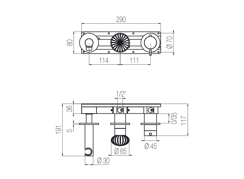 Set doccia orizzontale termostatico 2 vie 