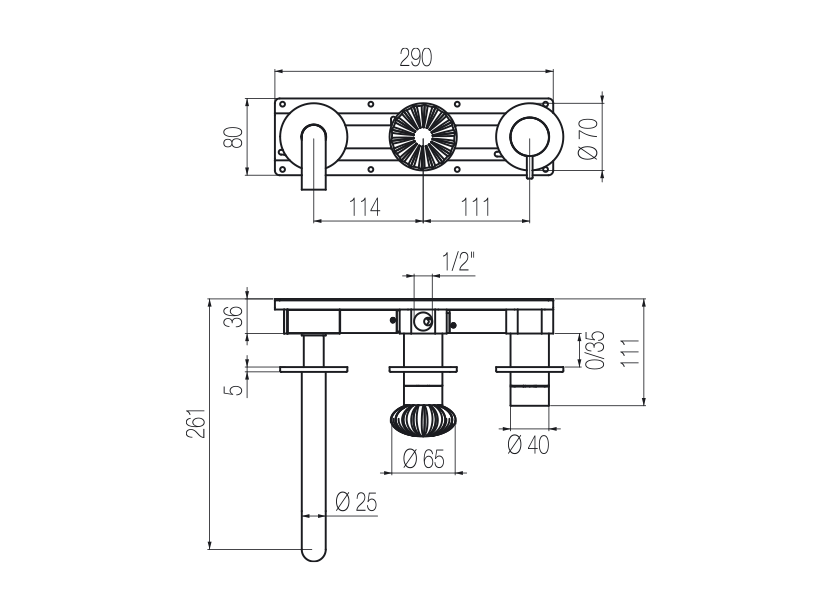 Horizontal bath set with 2-ways diverter