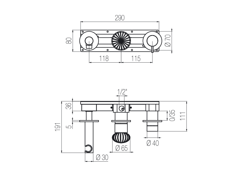 Horizontal shower set with 3-ways diverter