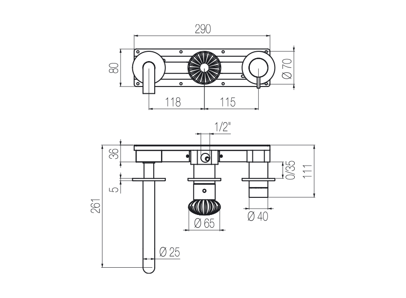 Horizontal bath set with 3-ways diverter